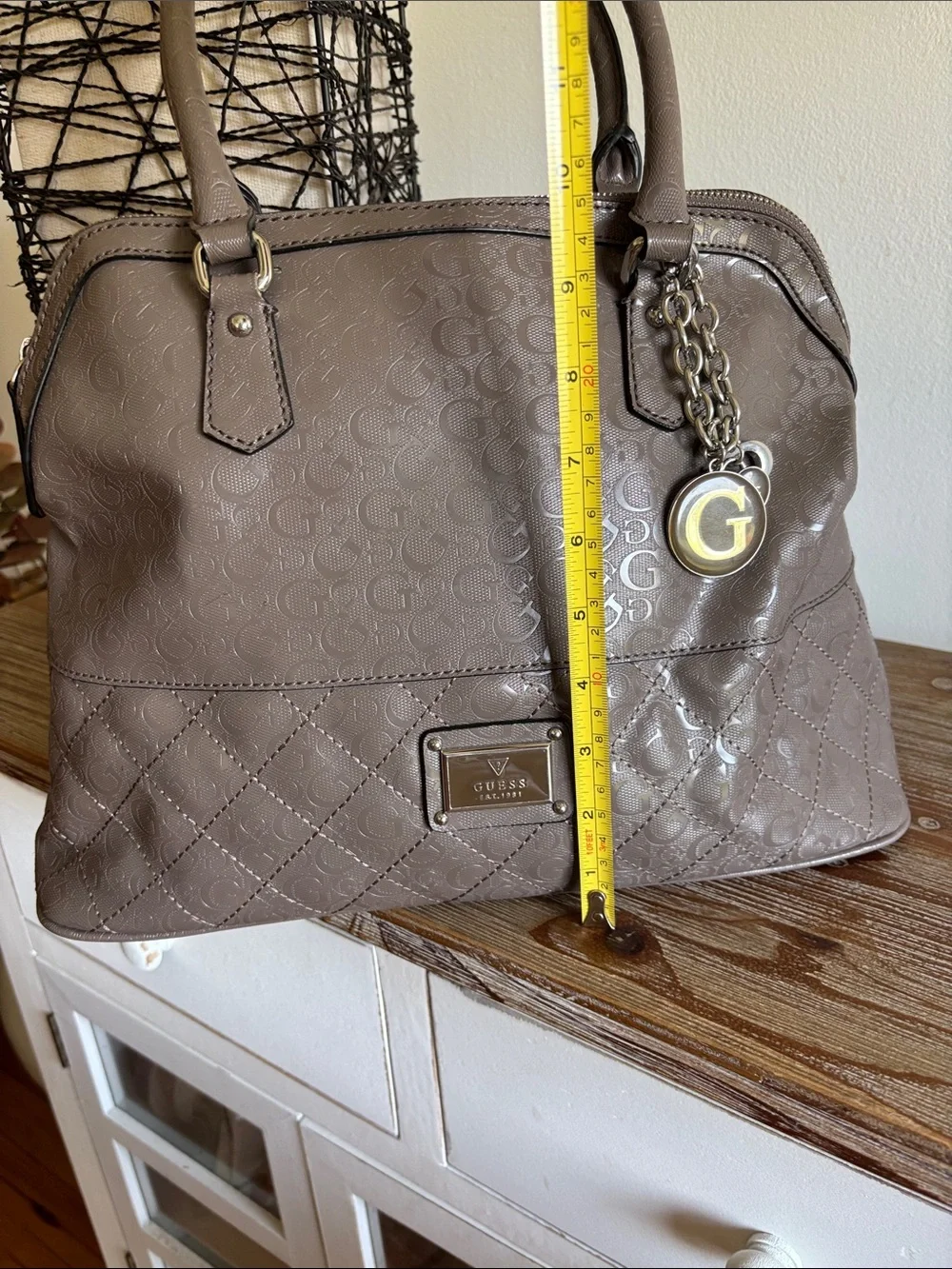 GUESS Taupe Quilted Logo Satchel Handbag